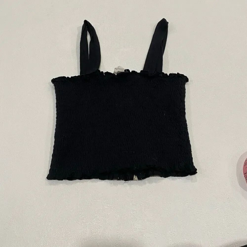 ME to WE Black Smocked Crop Tank Top Women’s Size Small